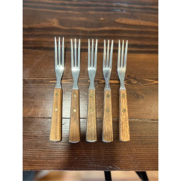 Ekco Dining Vintage Ekco Granny Wood Handle Stainless 3 Prong Forks